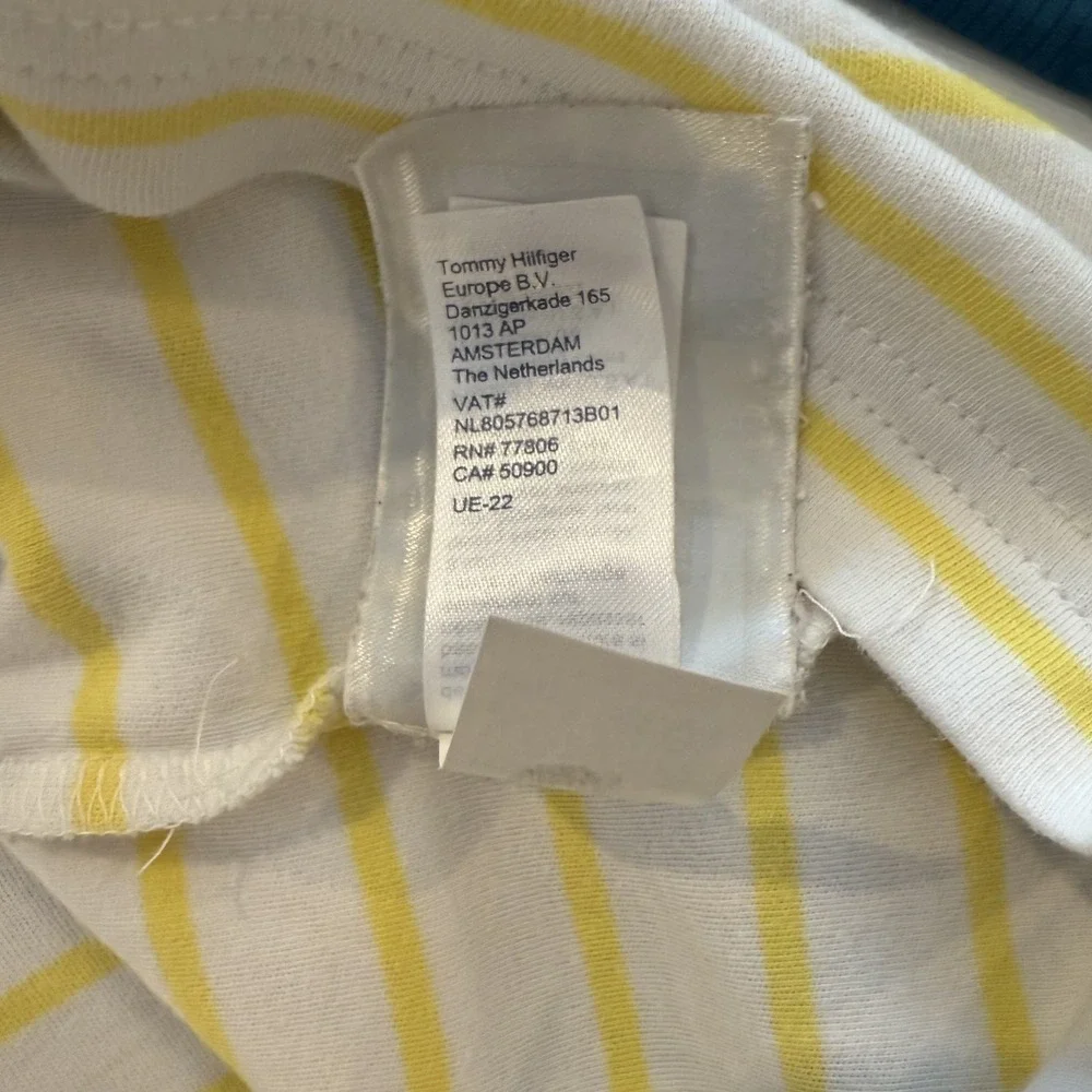 Tommy Hilfiger Men's‎ Large Polo Shirt White Yellow Stripes Blue Collar